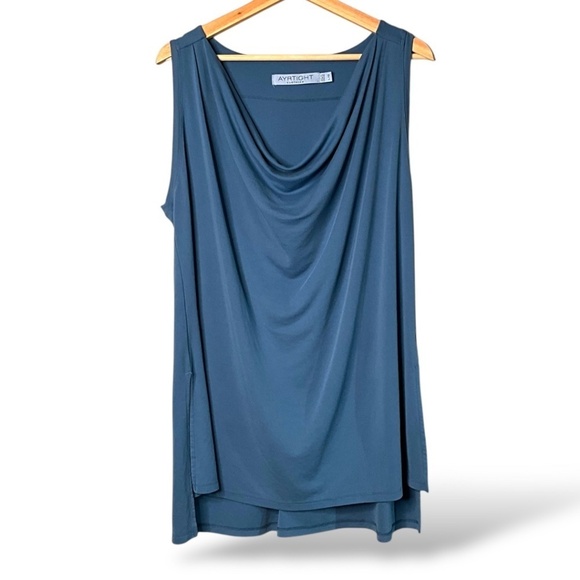 AYRTIGHT CLOTHING Modal Poly Drape Neck Sleeveless Top Hi-Lo Hem MADE IN CANADA - Picture 1 of 8